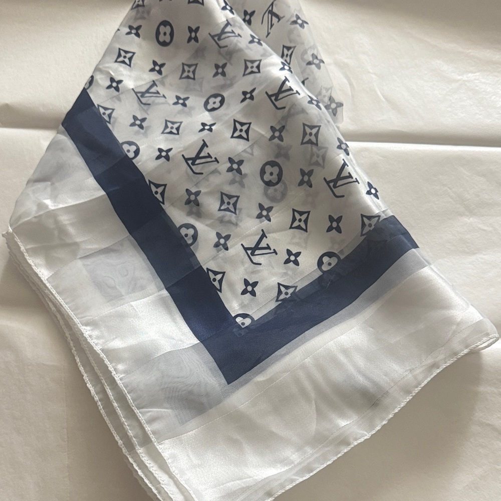 Louis Vuitton Navy and White Monogram Sheer Silk Scarf